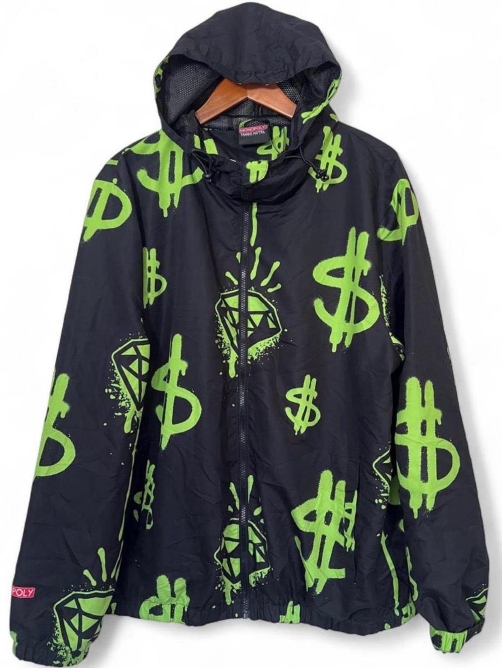 Monopoly x Tango Hotel Graffiti Money Dollar Sign Diamond Hooded Windbreaker XL
